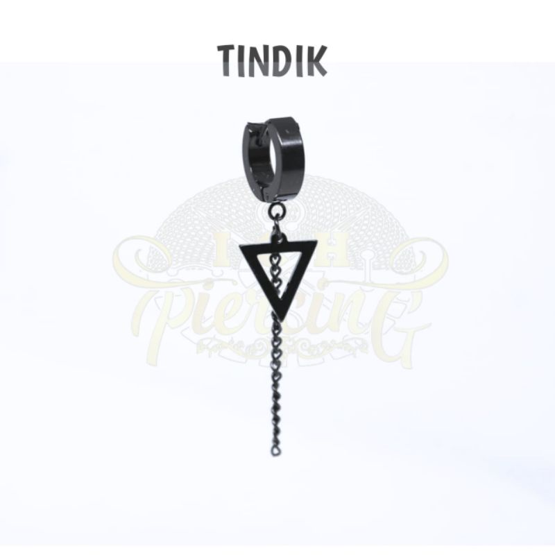 [TERBARU] Anting tindik dan jepit Model Segitiga Terbalik Warna Hitam / Anting BTS/ Anting Titanium / Anting Fake