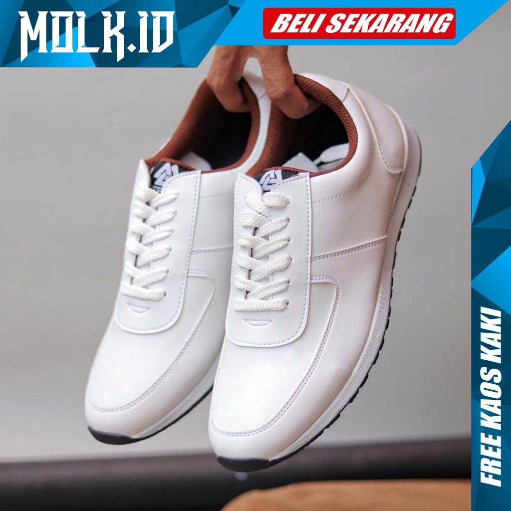 MOLK Sepatu Casual Sneakers Pria Putih Original Kulit Syintetik Fashion Simple Joging Pria Sport Cowok