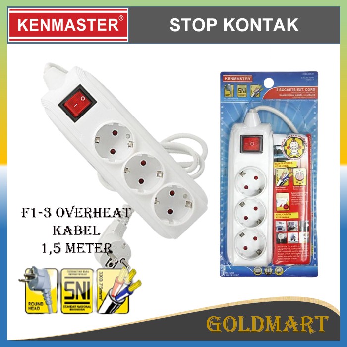 Stop Kontak 3 Lubang 1.5m - Kenmaster Terminal Colokan Listrik 3 Socket f1-3