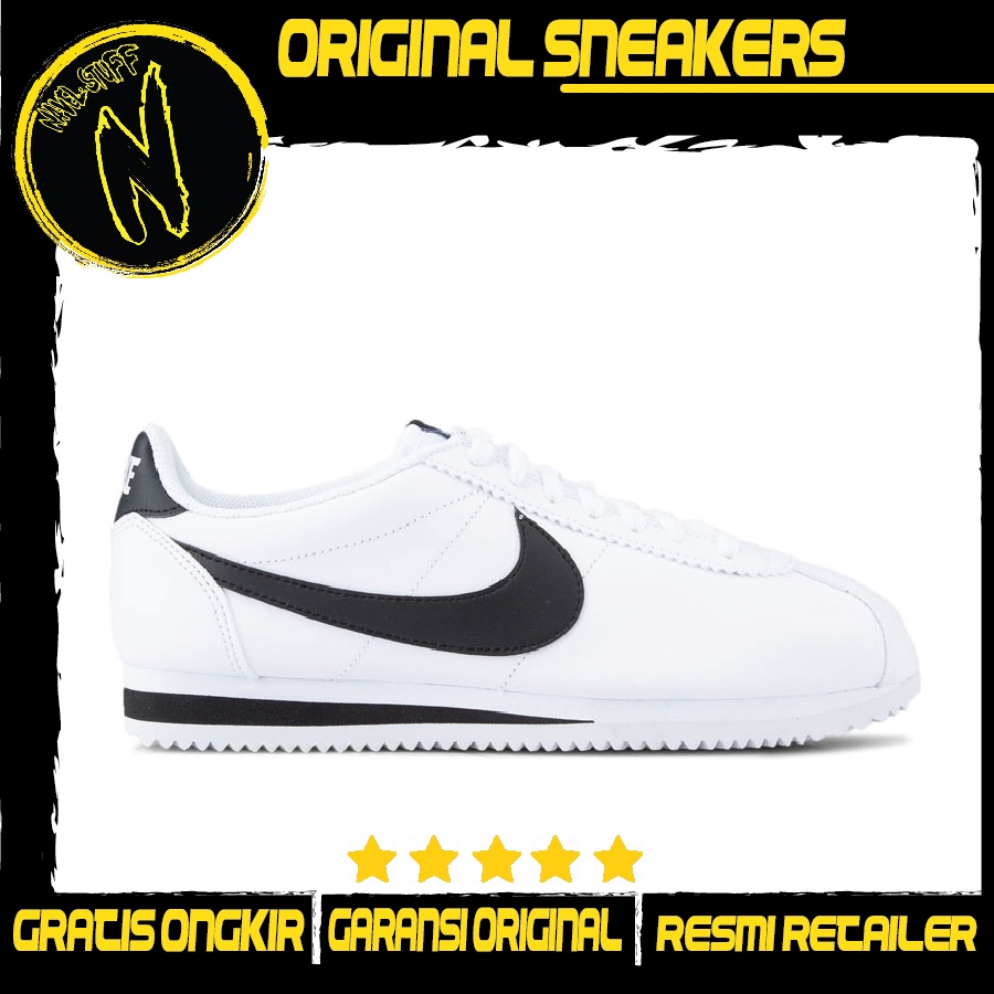 nike cortez leather white black