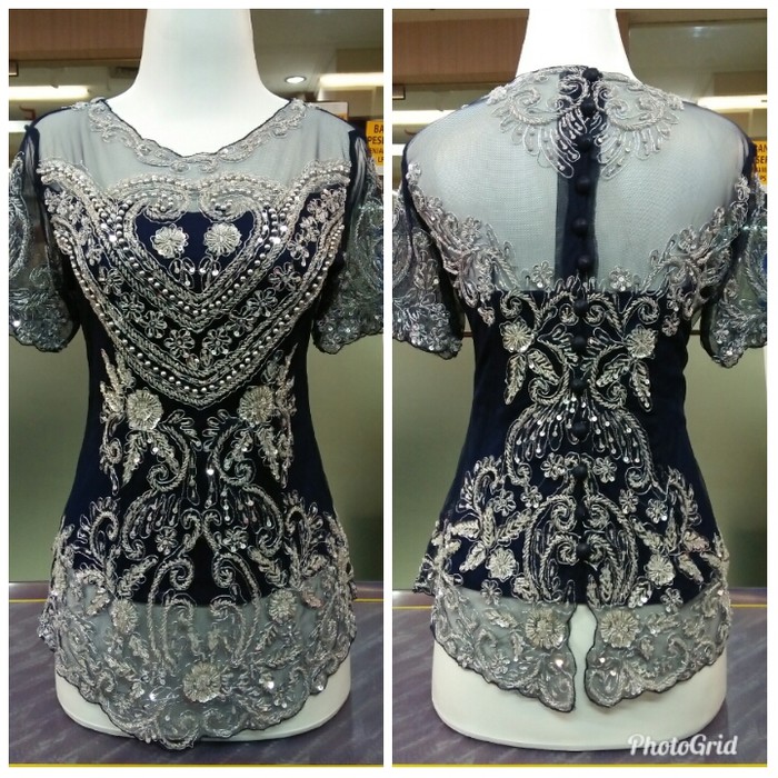 Kebaya Lengan Pendek Navy Komb. Silver a14