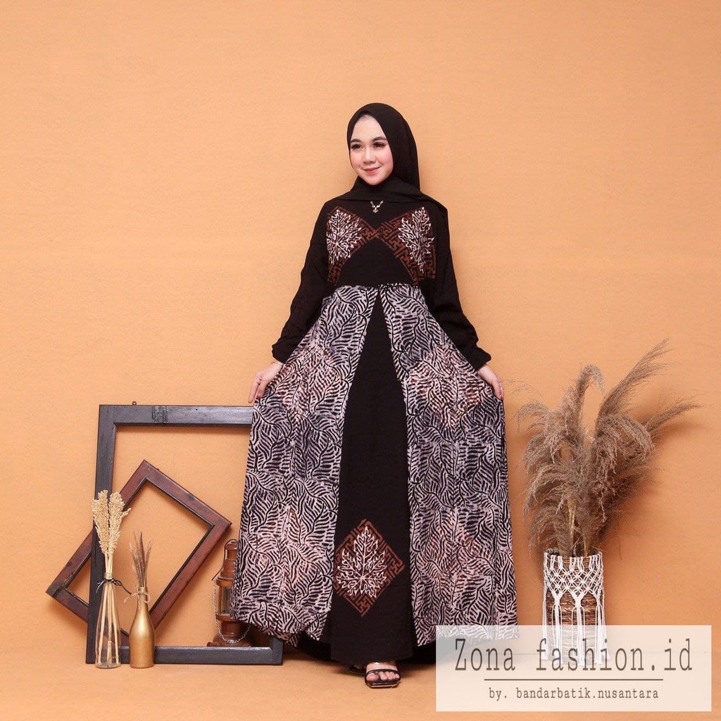 ZONA Baju Gamis Wanita Terbaru dress wanita Muslim Rayon Premium Gamis Bermotif Batik abstrak-3