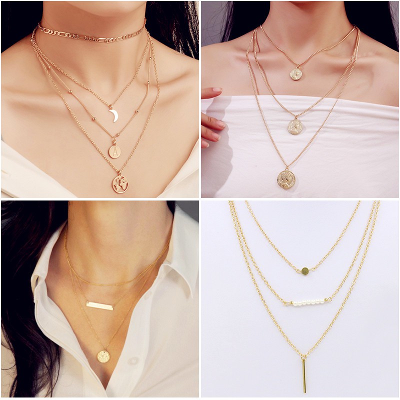 [MHANG]Kalung Wanita Women Multi-Layer Boho Romantis Aksesoris Vintage Fashion Sederhana Dan Liar