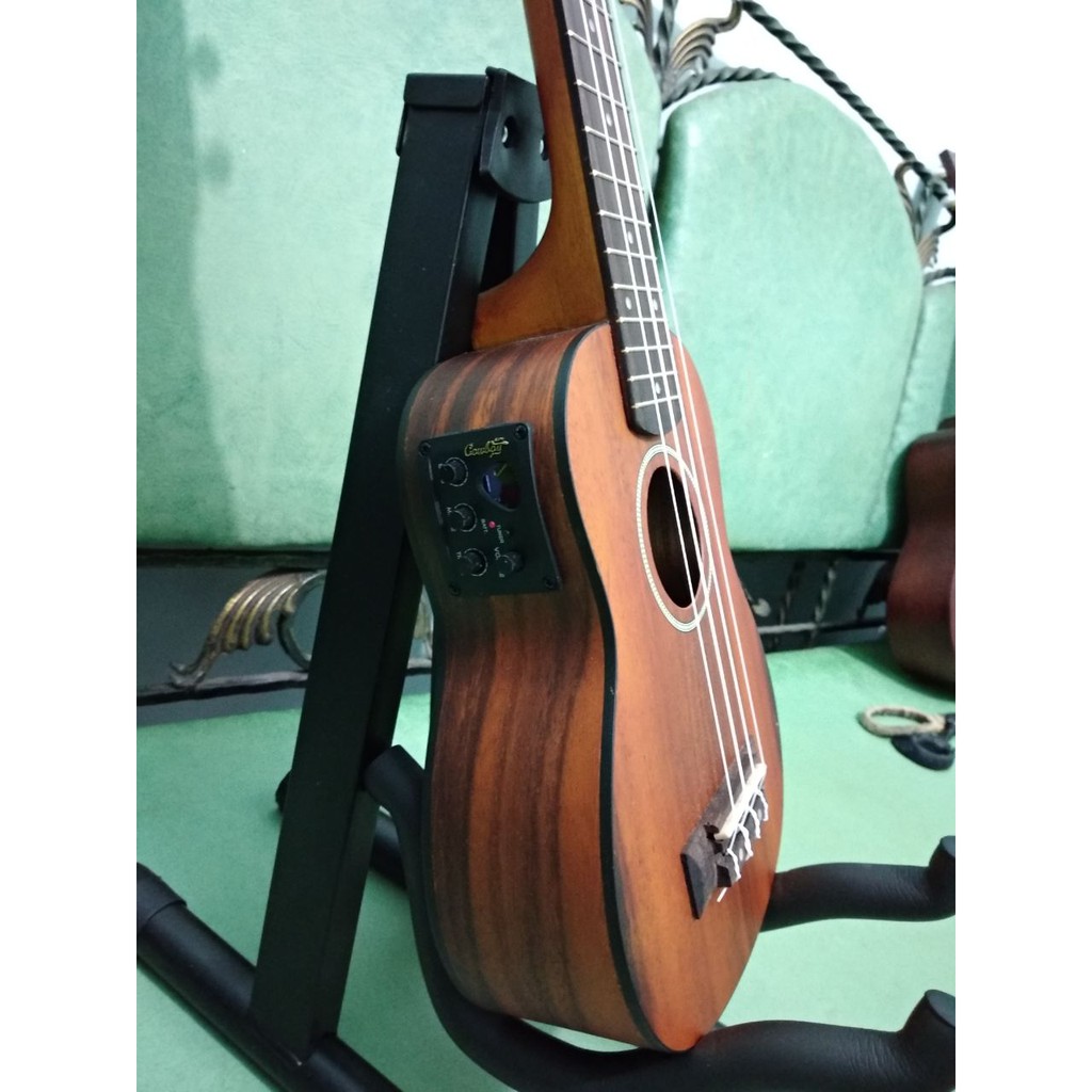 Ukulele Soprano Elektrik Ori Merk Camwood Warna Brown Equalizer Toner Full Set