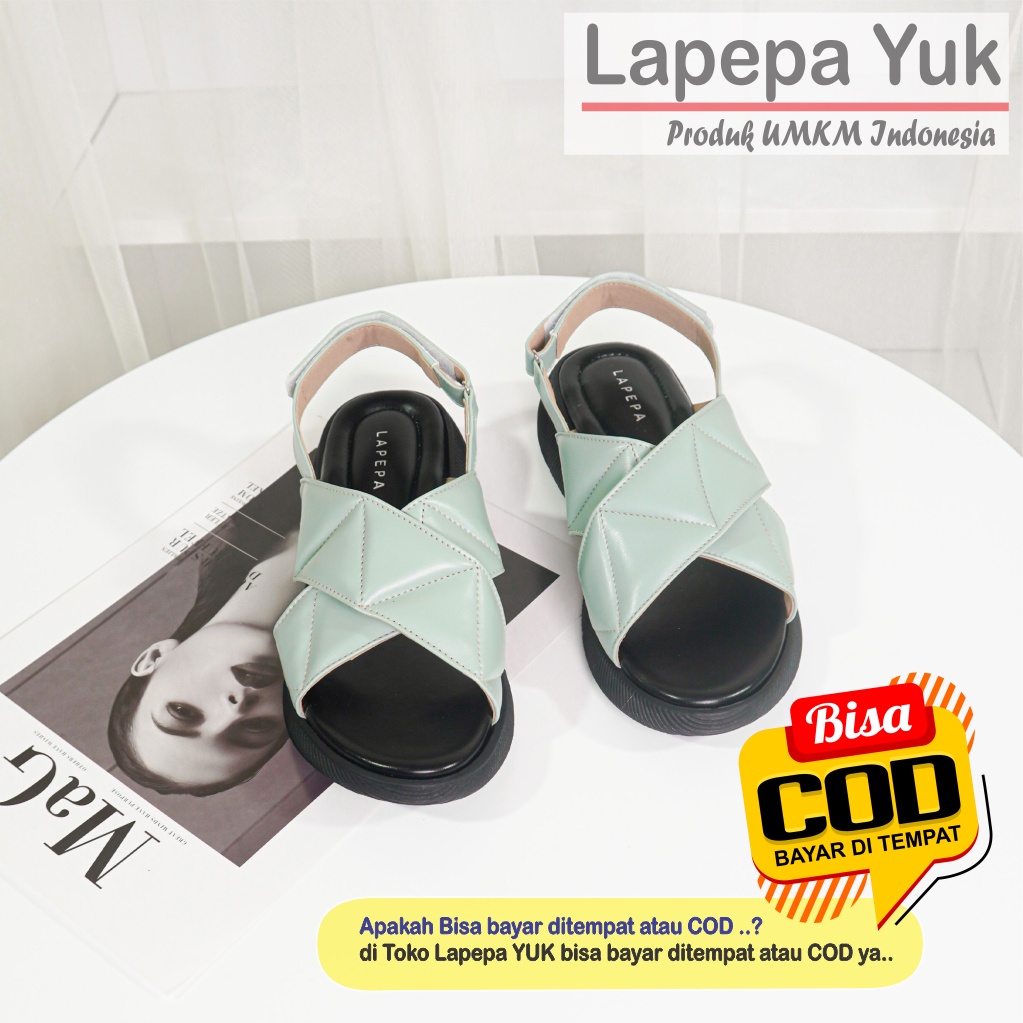 LAPEPA YUK -  Sepatu Sandal Wanita Wedges JOVITA Model Ban dua Tali Strap belakang Hak Tinggi Spatu Sendal Gunung Cewek  Size 36 37 38 39 40 41 Warna MINT Green Hijau Sage Cewe Kekinian Premium Terbaru Shoes Ori Original Mall Official Store Promo