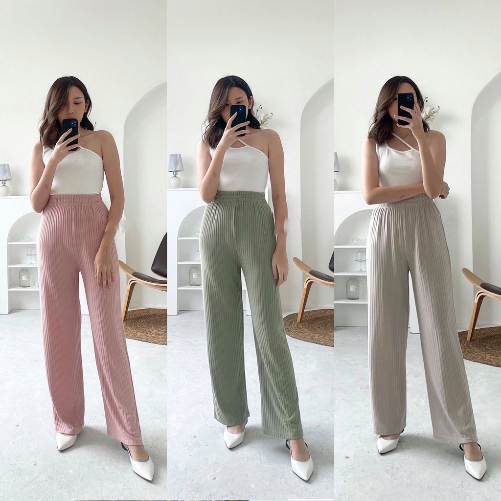 Celana Murah Berkualitas Kulot Knit Premium - Long Cullote Meera Pants - Korean Loose Pants Trousers Wanita - Loungewear - Celana Perempuan Murah Berkualitasi Indonesia-Shopee Indonesia