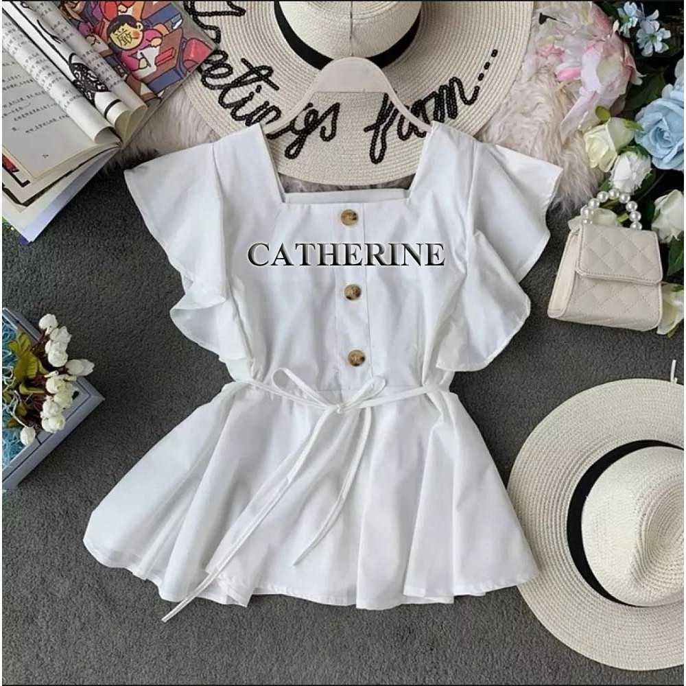 CATHERINE-MARISSA/ATASAN WANITA/BLOUSE WANITA MODERN-PUTIH