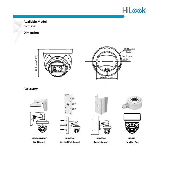 Hilook Thc-T120-Ps 1080P 2mp Camera Indoor Hilook Turbo Hd Audio Camera Support audio