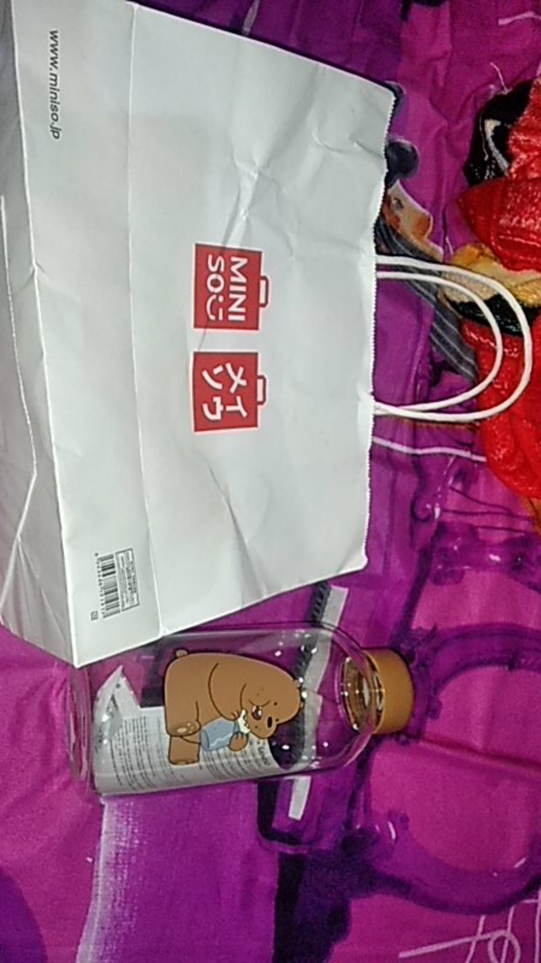 Miniso We Bare Bears Pot Bellied Glass Bottle / Botol Minum Kaca Wbb