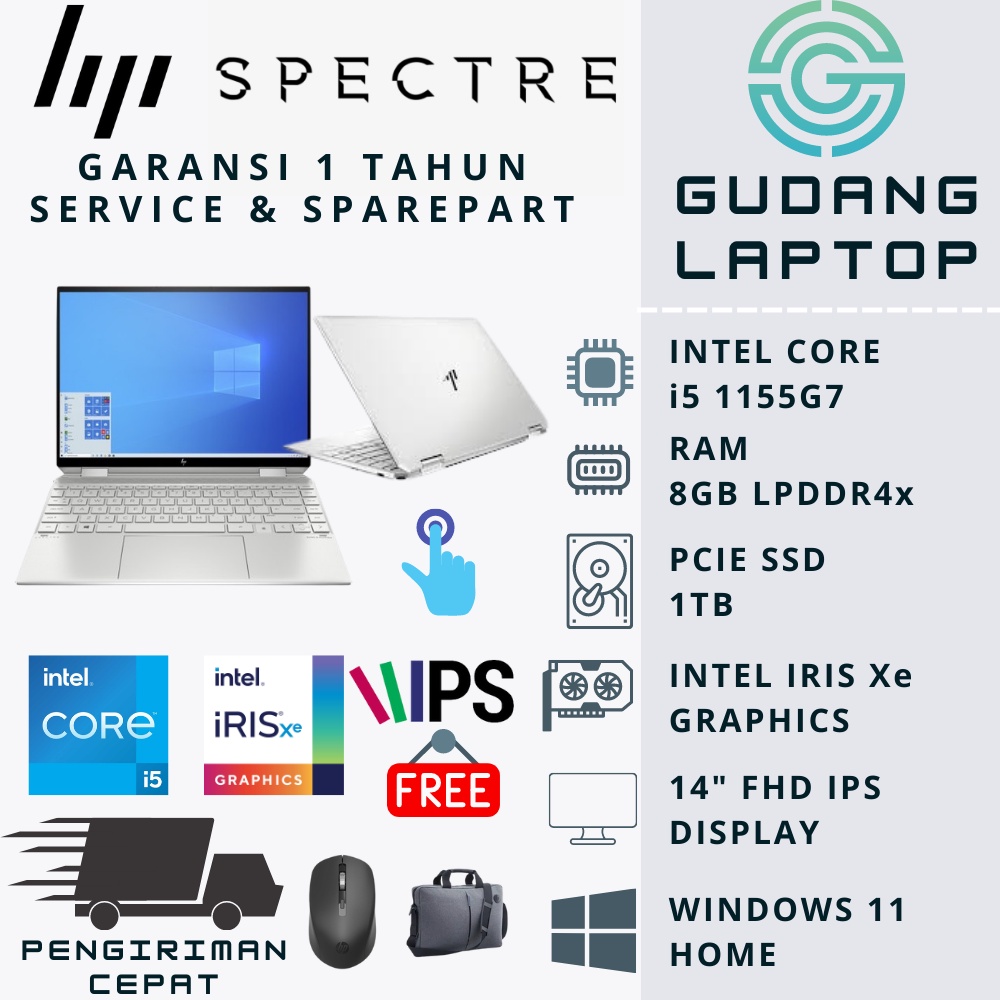 LAPTOP HP SPECTRE X360 14 i5 1135G7 RAM 8GB SSD 1TB TOUCHSCREEN 14 FHD IPS WINDOWS 11 SILVER