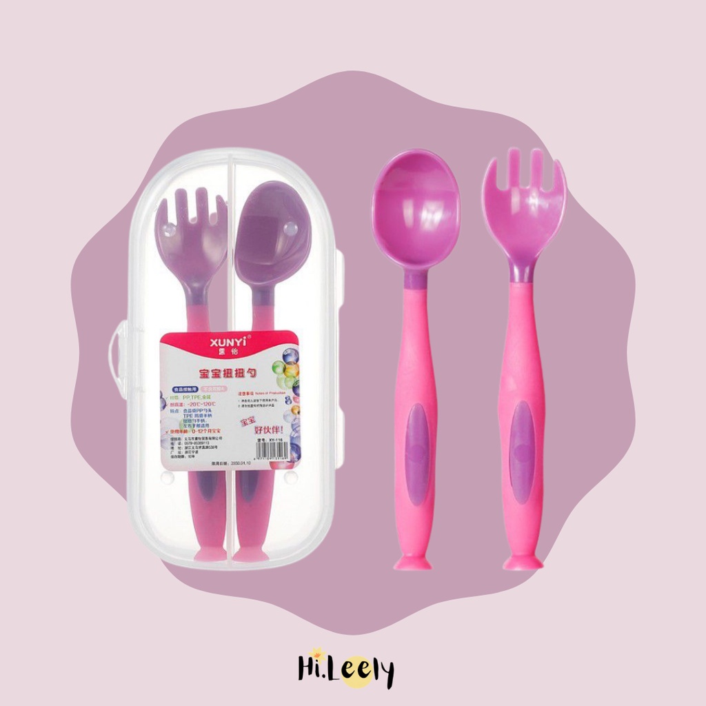 SET SENDOK GARPU SILICONE ANAK ELASTIS PREMIUM FOOD GRADE KUALITAS TERBAIK FREE BOX
