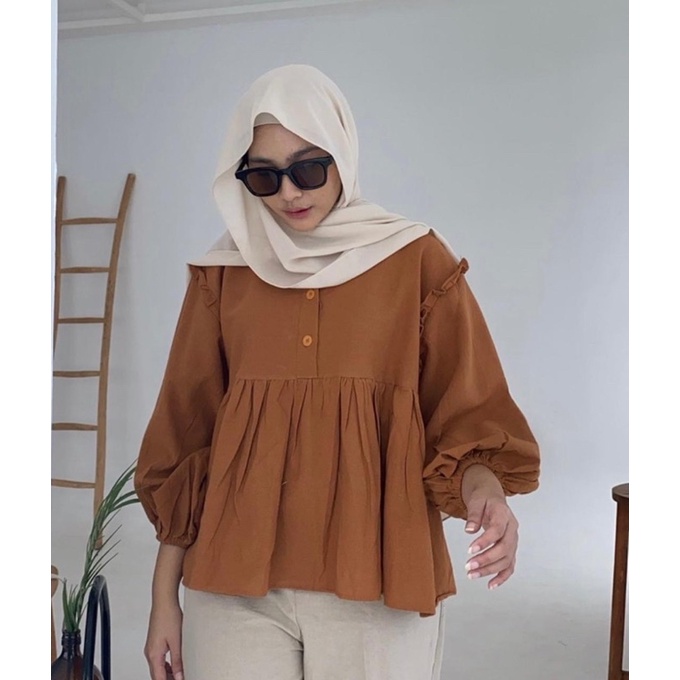 LENKA PEPLUM BLOUSE LINEN / KEMEJA WANITA LINEN SHIRT