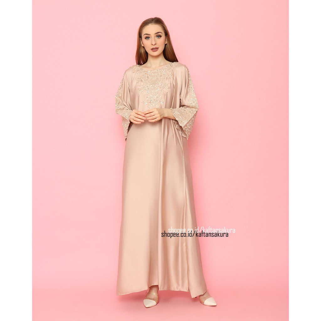 Kaftan Wanita Bordir Pesta Warna Hitam Putih Pink Bahan Satin Modern Cantik Murah Terbaru Grab Gojek