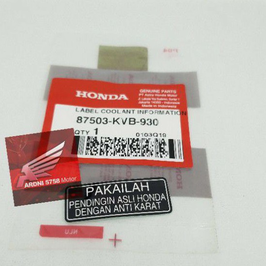 

Label Coolant Information Sticker Stiker Informasi Pakailah Pendingin Asli Honda Dengan Anti Karat