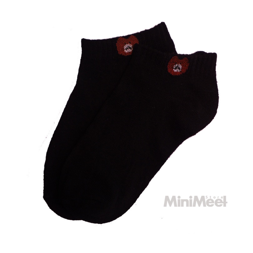 Kaos Kaki Bear Brown dan Daisy Pendek Mata Kaki Wanita Lucu Unik-Bear-Hitam