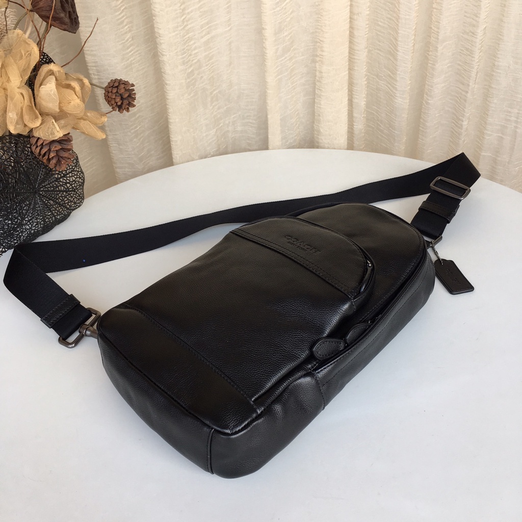 TAS pria tas bahu HOUSTON SMOOTH LEATHER SLING BAG PACK 49312 SELEMPANG black plain