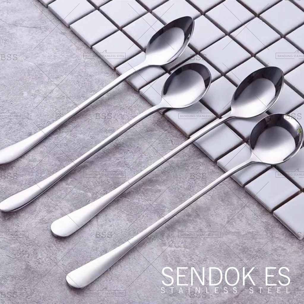 sendok es panjang dessert bulat stainless steel ice spoon tebal hotel