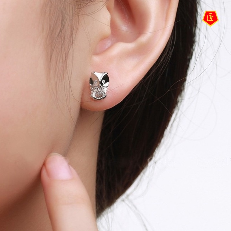 [Ready Stock]Simple Personality Diamond Owl Stud Earrings