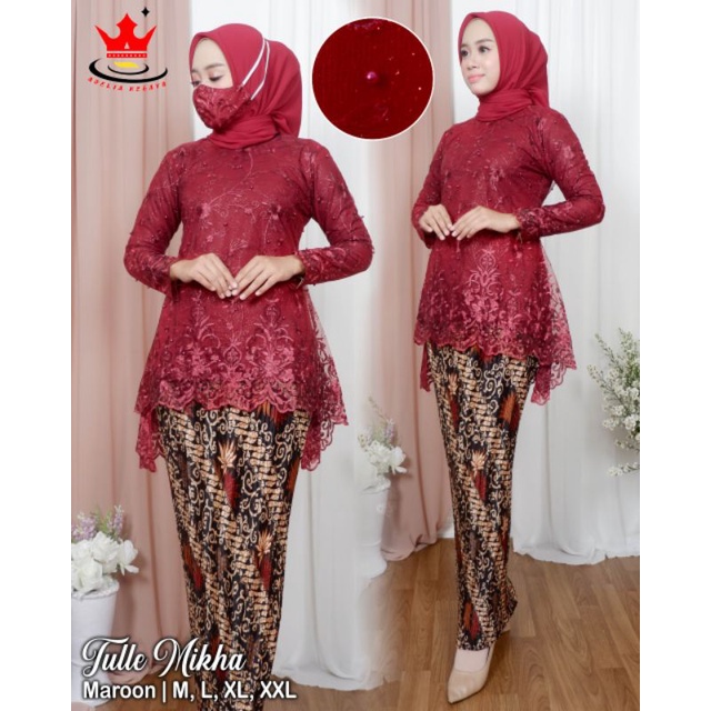 ADE> SET KEBAYA MIKHA - BAJU KEBAYA MODERN - KEBAYA AKAD CANTIK - OUTFIT BAJU PESTA -KEBAYA WISUDA-Maroon