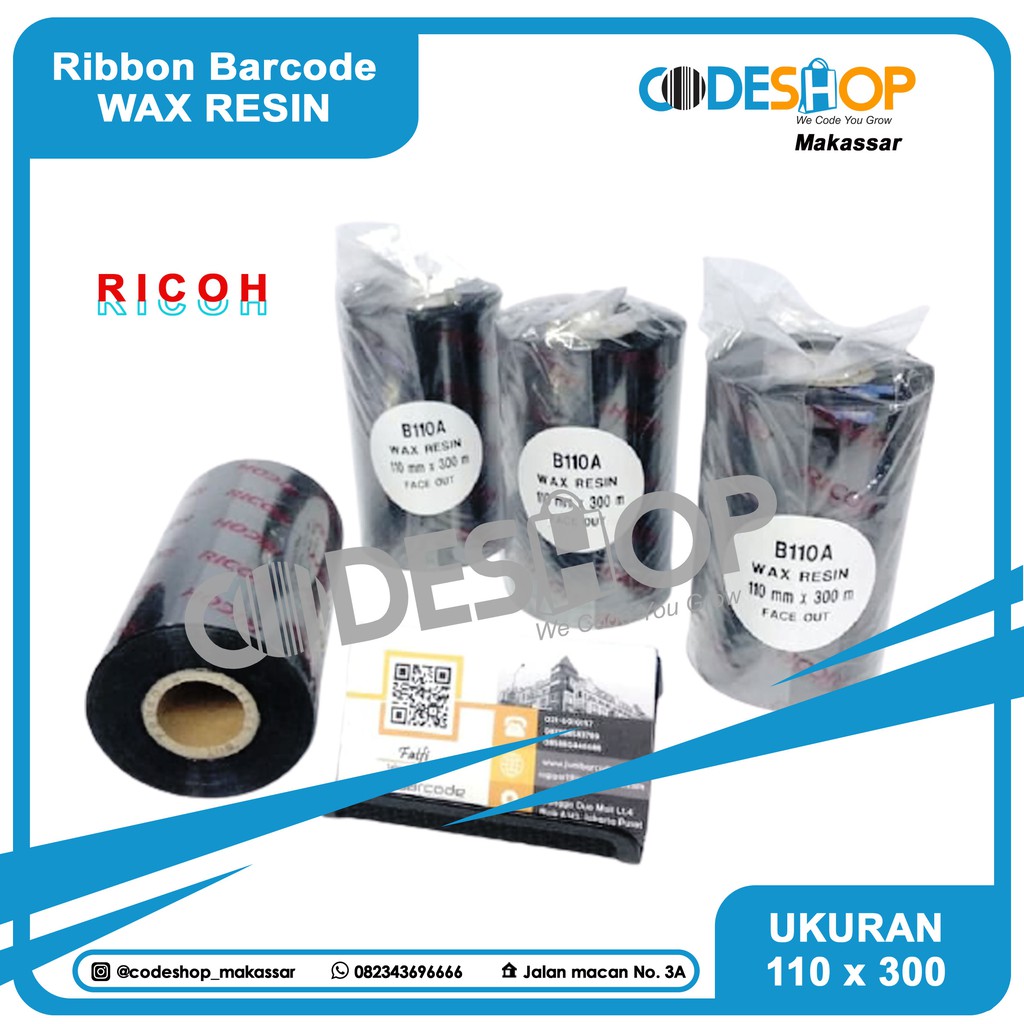 RIBBON RICOH (B110A) WAX RESIN 110 mm X 300 m PRINTER BARCODE ZEBRA