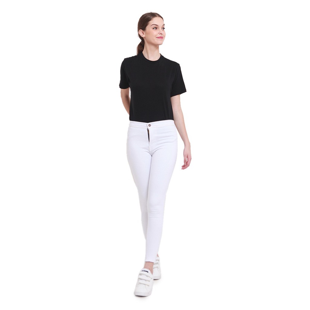 Dazina Plain White HighWaist Skinny Jeans Bawahan Wanita Premium Quality - Celana HW Putih