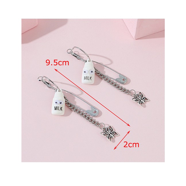 LRC Anting Tusuk Fashion Silver Small Doll Resin Pin Butterfly Tassel Earrings Y64703