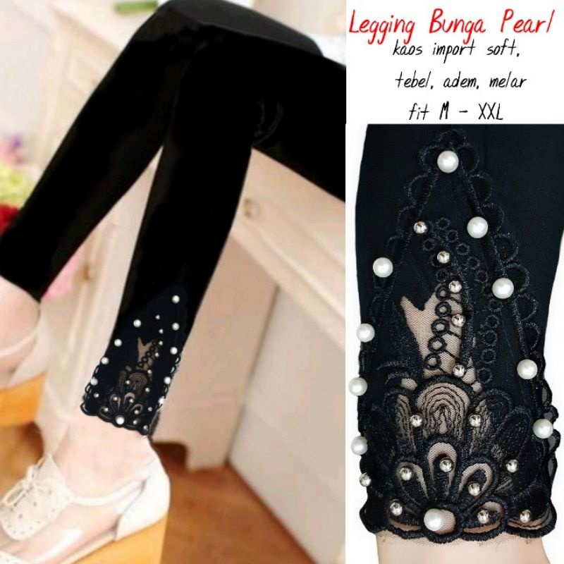 LEGGING Import Motif Renda Mutiara depan panjang 911-3