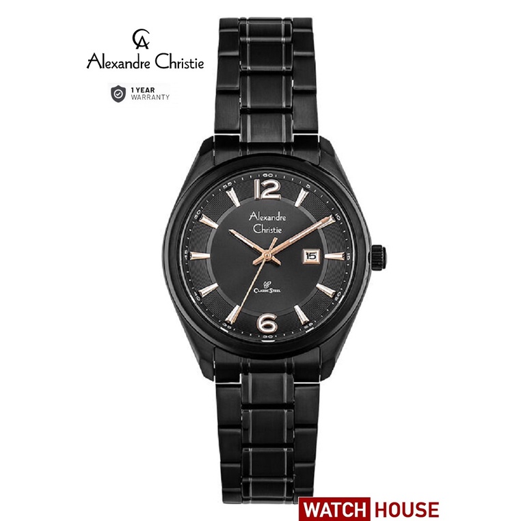 ALEXANDRE CHRISTIE AC 8583 AC8583 AC8583LD 8583 BLACK ANALOG ORIGINAL WATCH JAM TANGAN WANITA TALI S