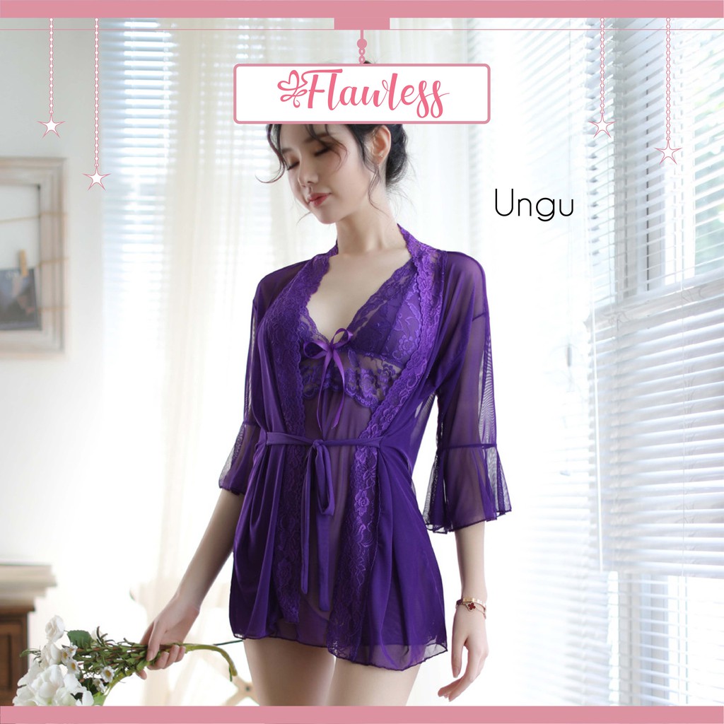 Lingerie (LR24) Sexy Setelan Wanita Jumbo Set Piyama Sleepwear Baju Tidur Perempuan-8