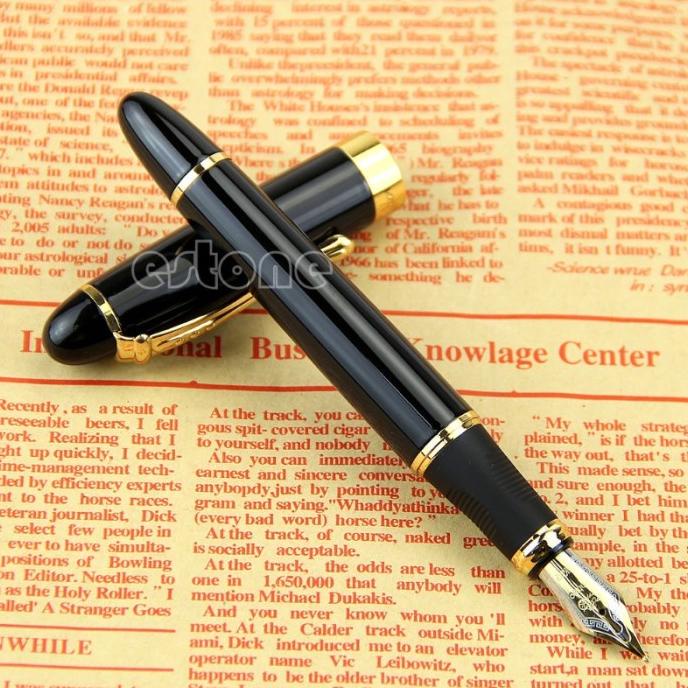 

(BISA COD) Stat Jinhao X450 Black Medium Nib Gold Trim Fountain Pen Nice Gift NEW Kode 1086