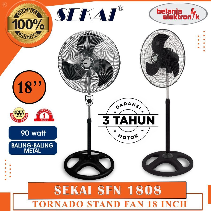 SEKAI Kipas Angin Berdiri Stand Besi Stainless Tornado 18" SFN 1808 SFN1808 SFN-1808