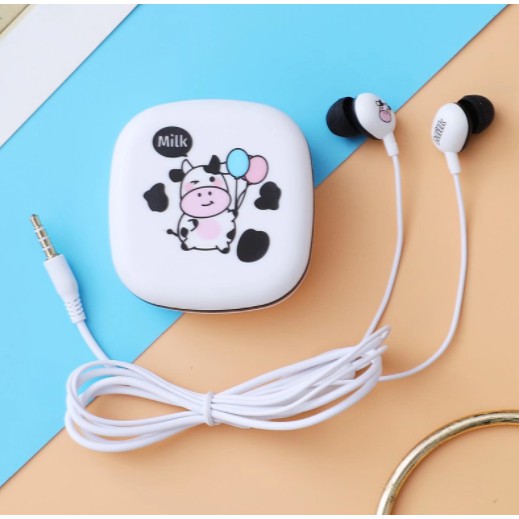 [XY-42] Headset Earphone Motif Gambar SAPI COW Imut Lucu / Wadah Earphone Karakter Kartun Sapi Kerbau Solid