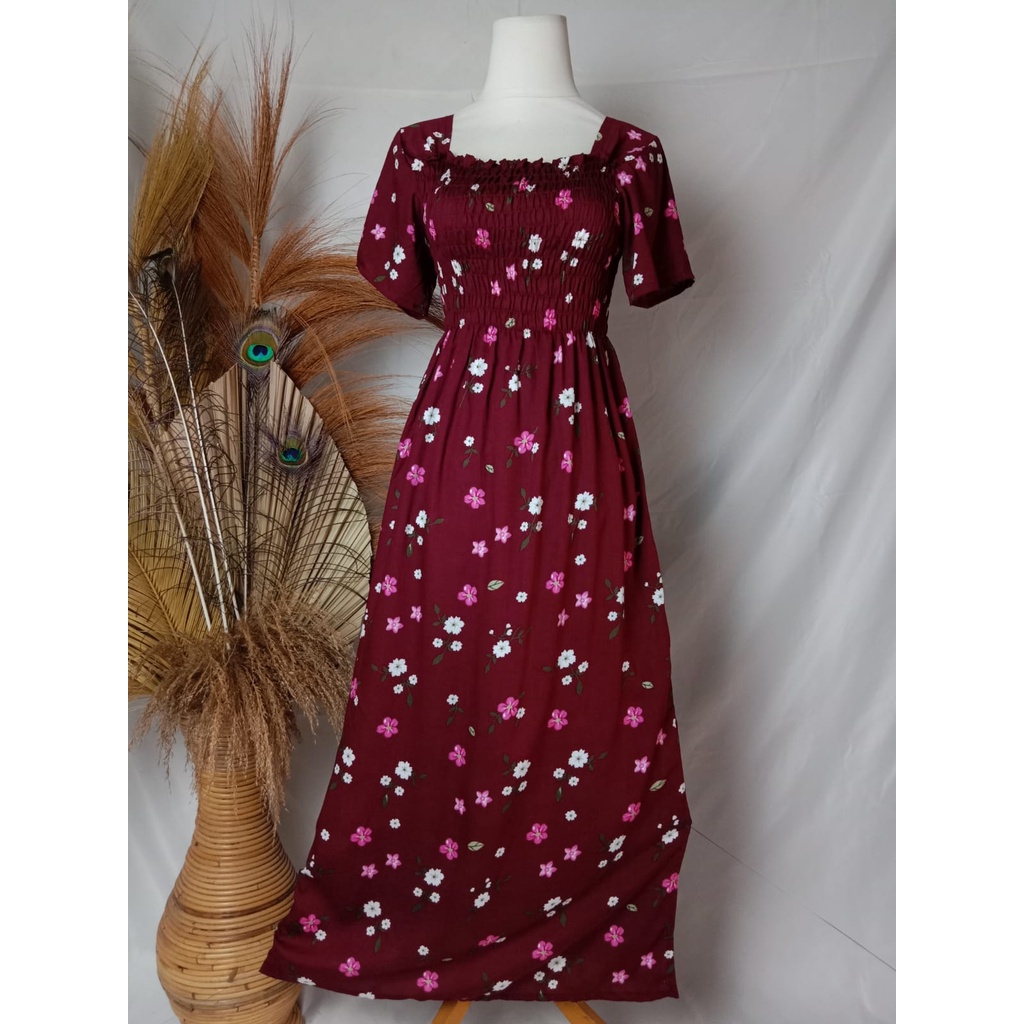 VANESSA PANJANG/DASTER KERUT/DASTER SMOK-MELATI MAROON