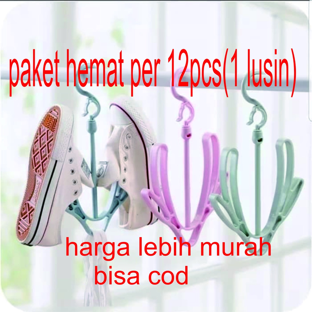 DP 12pcs(1lusin) Gantungan Hanger Sepatu Sandal Slop Jemuran Kaos Kaki Tas Serbaguna warna random