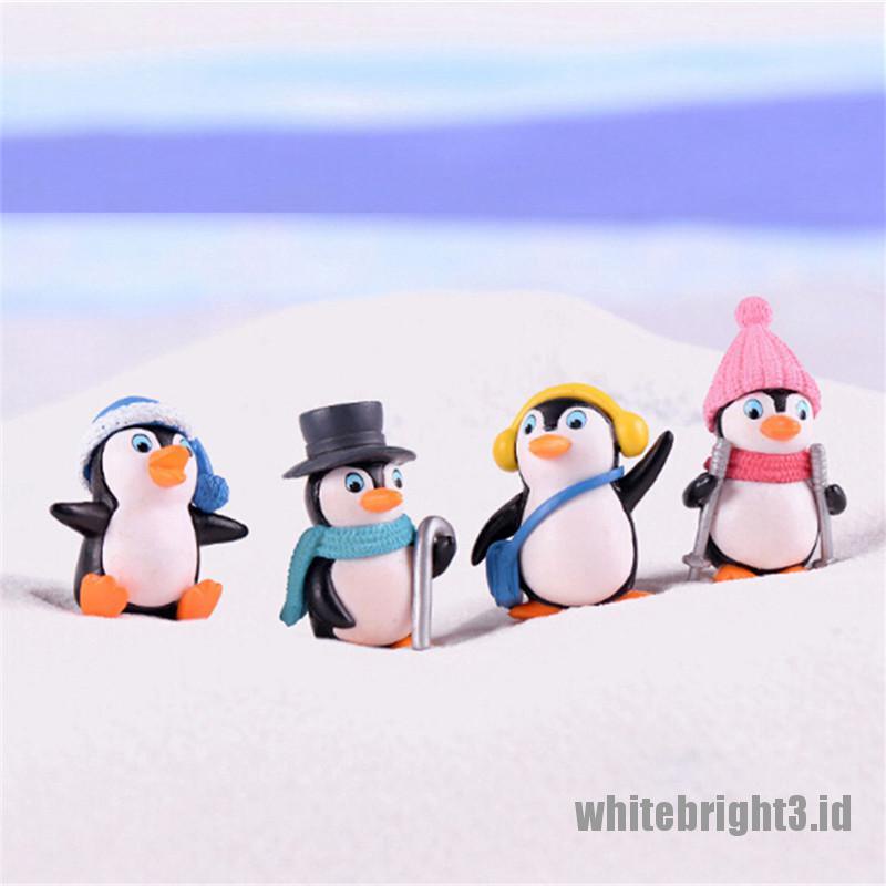 (white3) 4pcs Miniatur Penguin Musim Dingin Untuk Dekorasi Rumah Boneka