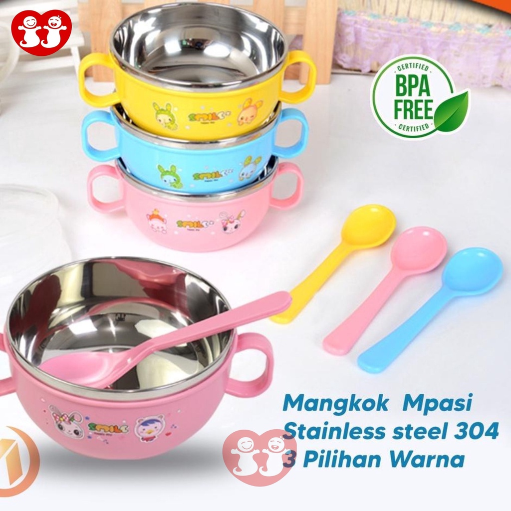 Mangkok MPASI Anak Bayi Stainless Plus Tutup Sendok