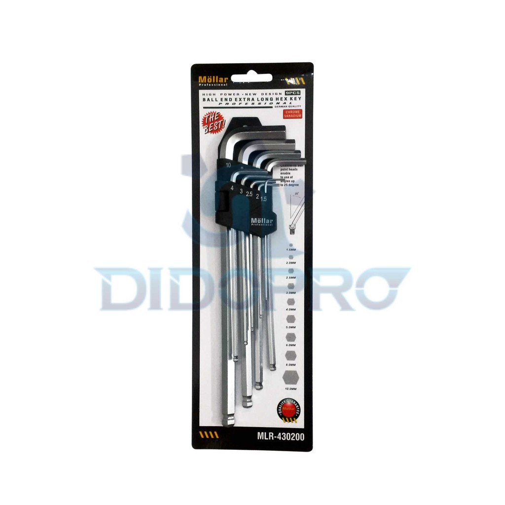 Kunci L Set Panjang 9 PCS MOLLAR BALL END EXTRA LONG HEX KEY