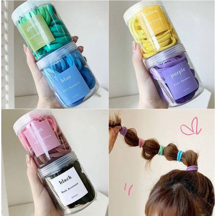 A108 KARET IKAT RAMBUT SATU TOPLES warna warni pastel kunciran karet kuncir pita scrunchie scrunchies jepitan hair extension hiasan kepala tiara mahkota aksesoris aksesories 1 pack paket anak imut lucu murah termurah biru hijau kuning ungu hitam black