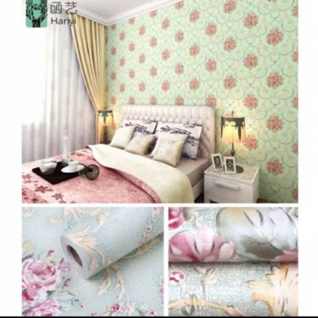 WALLPAPER DINDING MOTIF SHABBY HIJAU 10m x 45cm