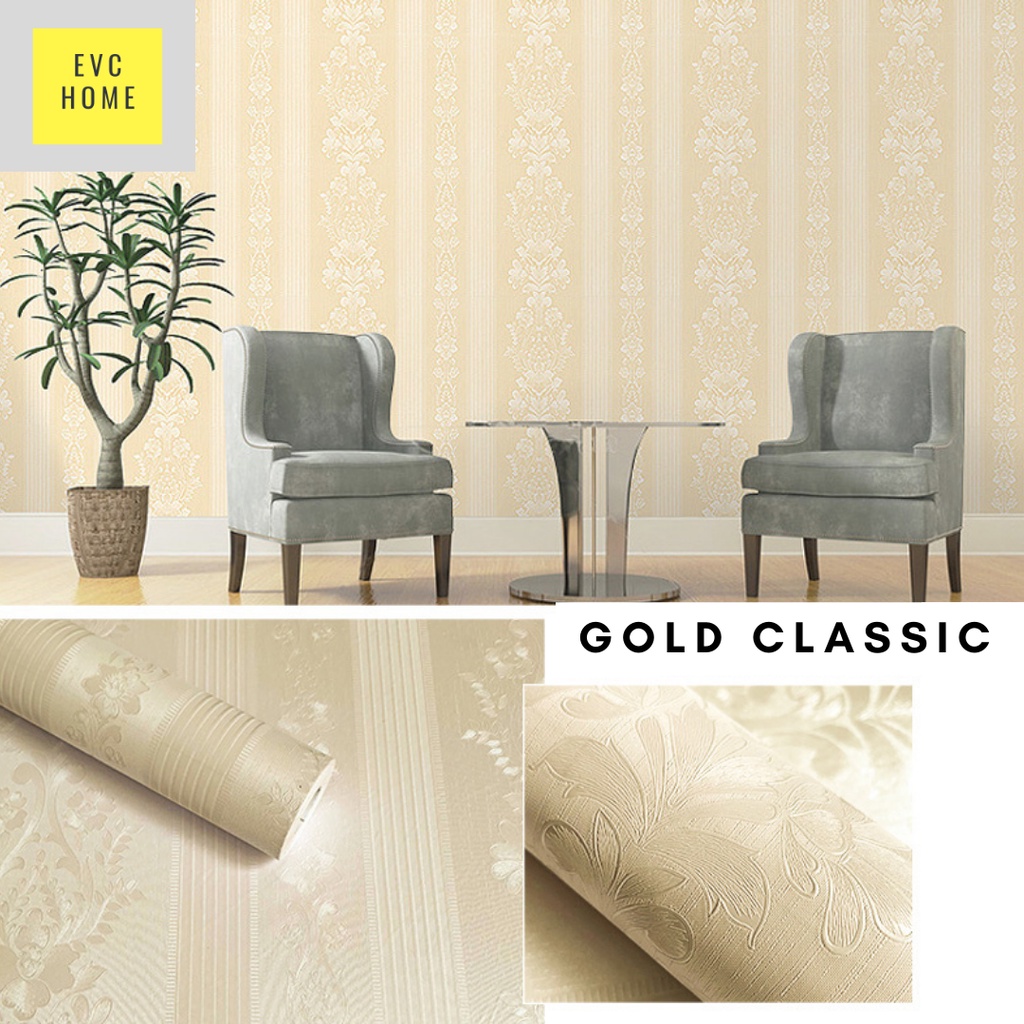 EVCHOME 45CM x 5M Wallpaper Sticker 3D Dinding KOREA PREMIUM - Wallsticker Emboss-Gold Classic