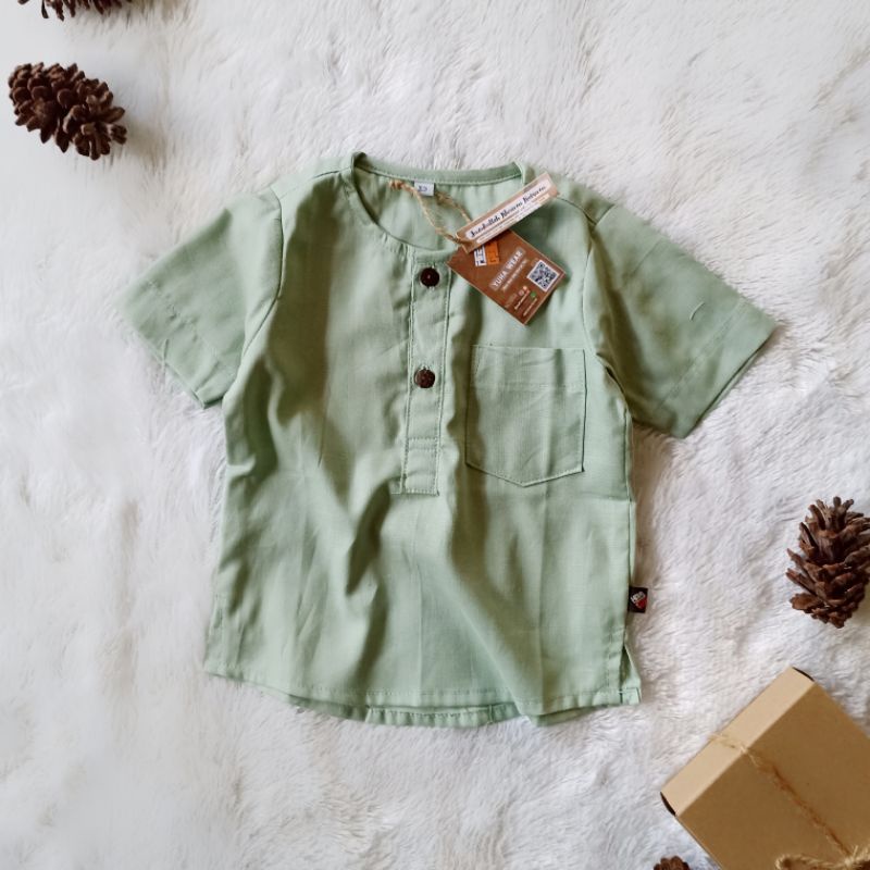 SYAMIL Kurta - Shirt Koko Casual Bayi dan Anak Couple Adik Kaka- Bahan Linen Rami Adem- 0-5 Tahun