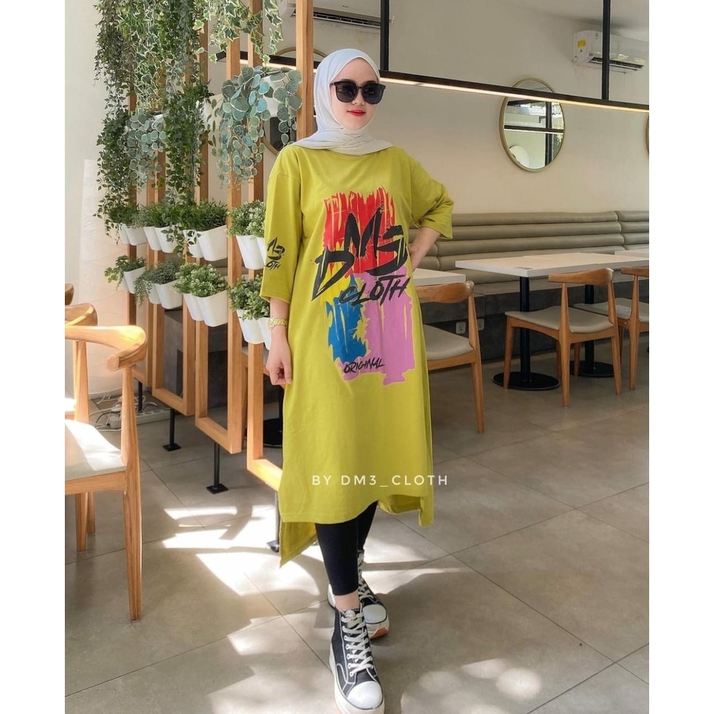 Midi Dress Long Tunik Original DM3 Cloth Bahan Cotton Combed 20s Tebal Terbaru 2022 Terlaris Printin