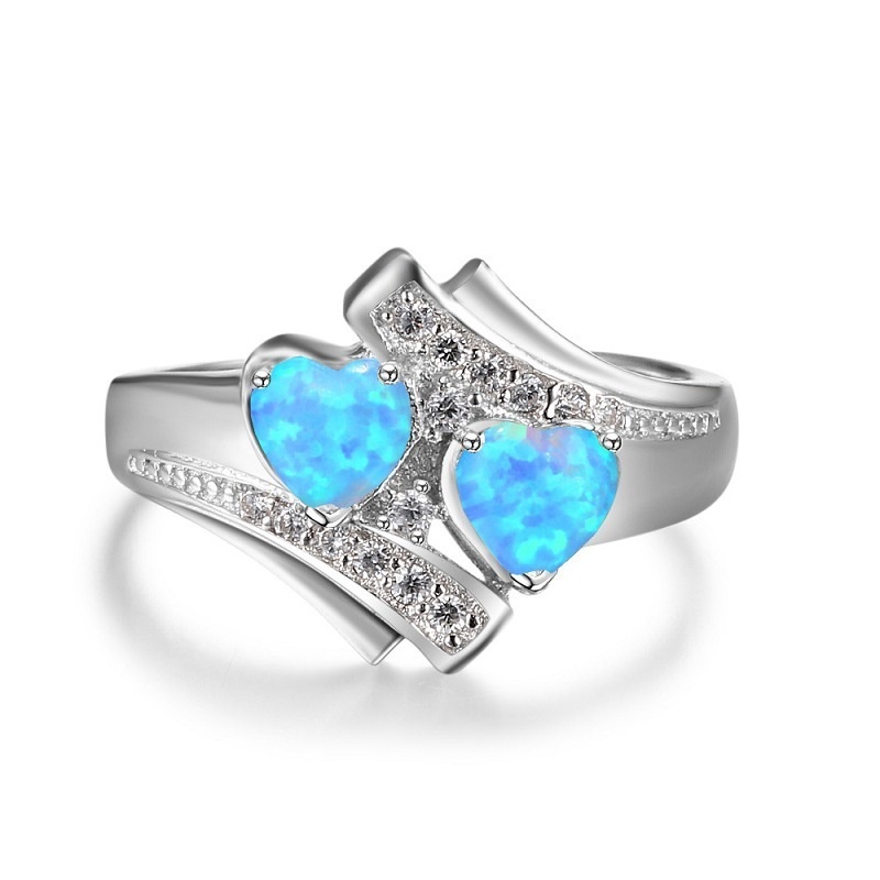 New style ring diamond double heart opal fashion European and beautiful ring