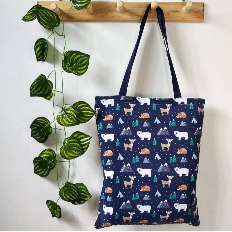 TOTE BAG WANITA TOTEBAG PRIA CANVAS MOTIF GOOD QUALITY WITH RESLETING - TOTEBAG KANVAS MOTIF PREMIUM