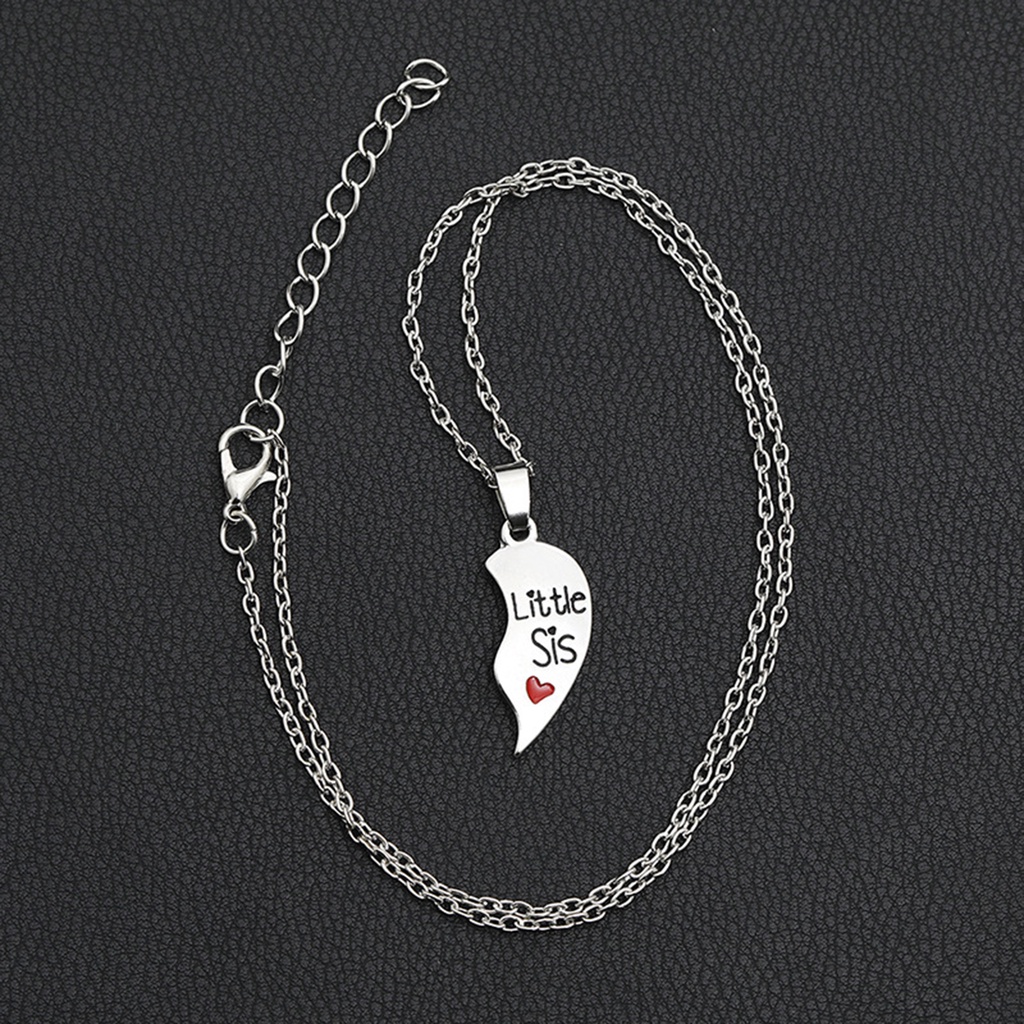 Hu Hu Hu Hu Hu Alat Bantu Pasang Kacamata♡ 2 Set Kalung Rantai Liontin Hati Motif Tulisan Sister Bahan Stainless Steel Untuk Wanita