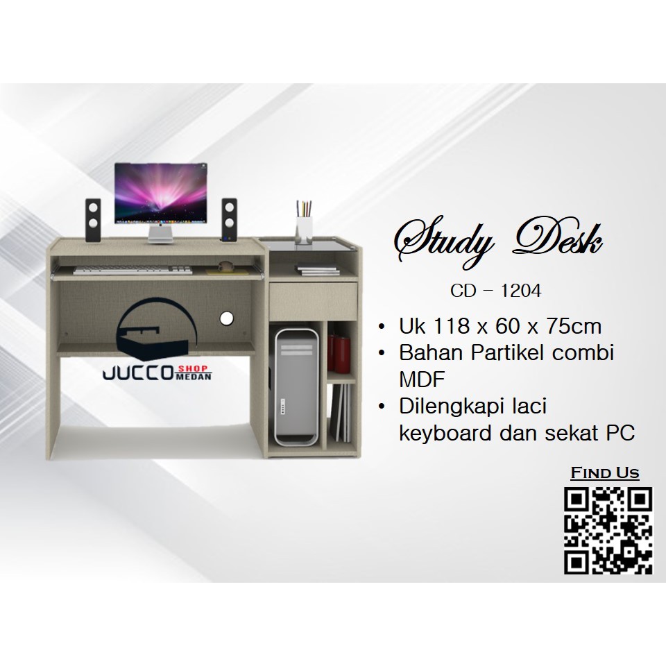 Meja Komputer Minimalis - Meja Belajar uk 118cm - Meja Kantor CD1204 - Medan