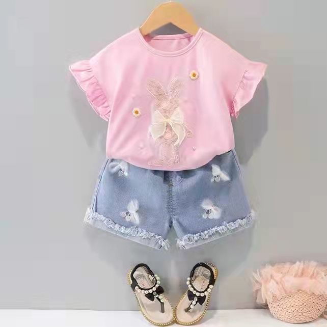 Setelan celana pendek anak cewek / Setelan hotpant anak perempuan / Baju anak cewek/ Pakaian anak import  uisa 1-4Tahun