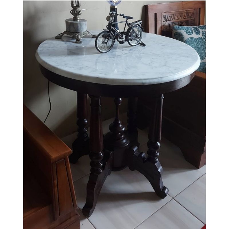 Meja Jati Marmer Italy kuno