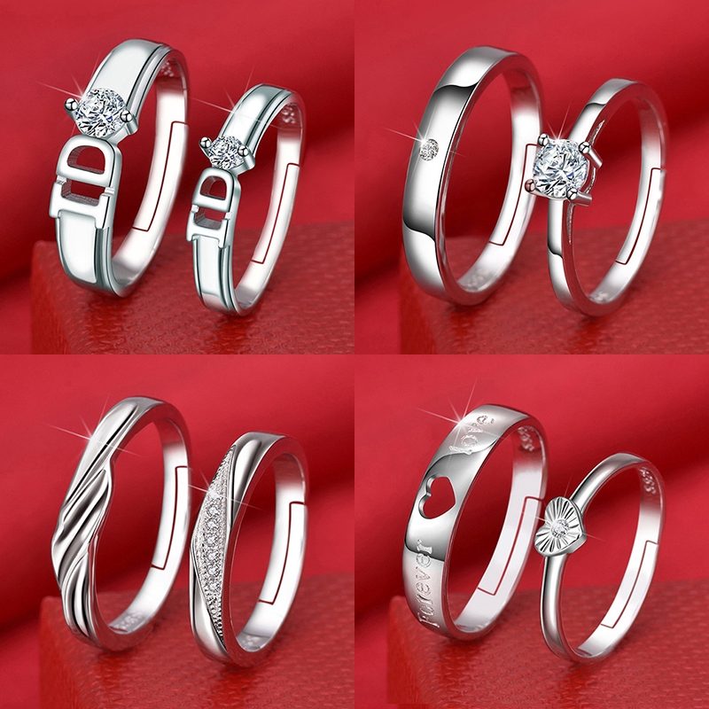 2pcs / Set Cincin Sterling Silver Dapat Disesuaikan Untuk Pasangan