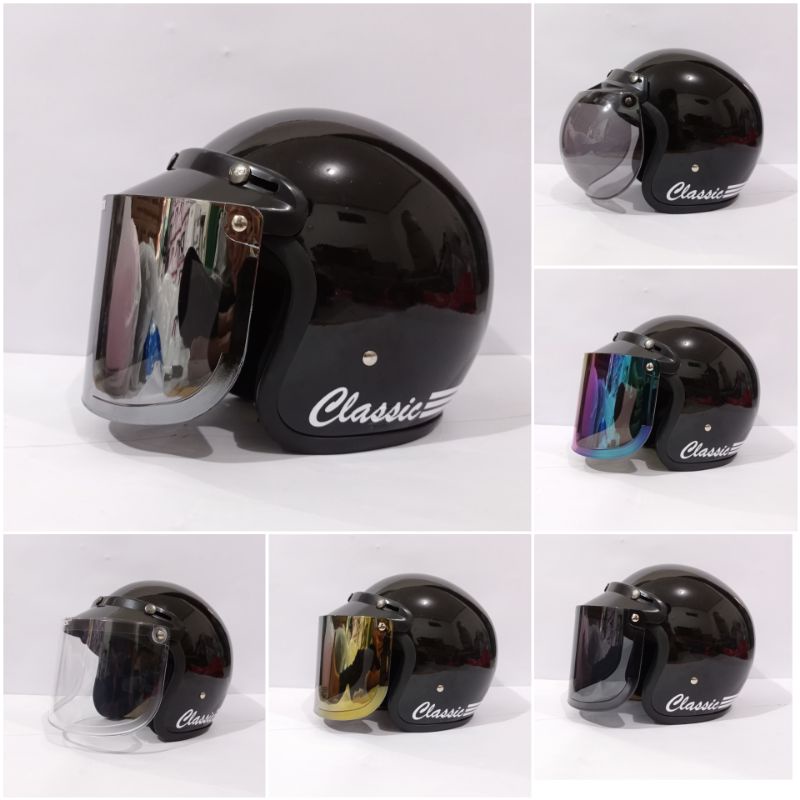HELM BOGO CLASSIC  RETRO ORIGINAL SOJI UNTUK WANITA ATAU PRIA DEWASA BOGO KACA DATAR